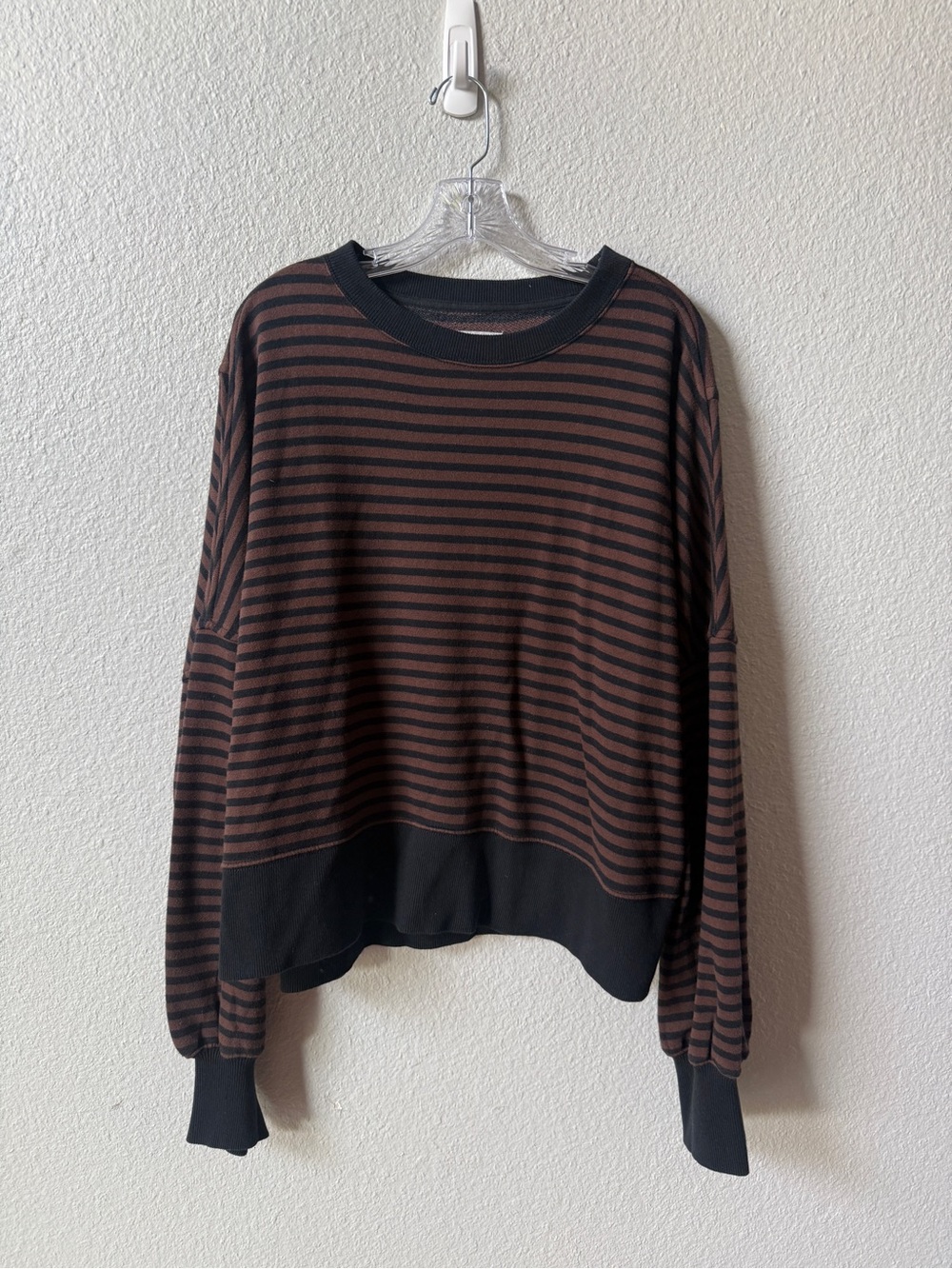 aerie classic crew sweatshirt - stripped black and brown - Picture 2 of 8